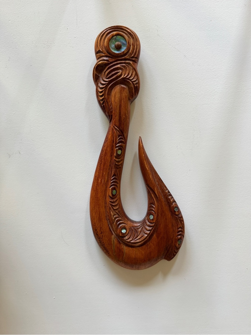 Vintage Hand Carved Wood Hei Matau Fish Hook Wall Moana Rotorua New Zealand